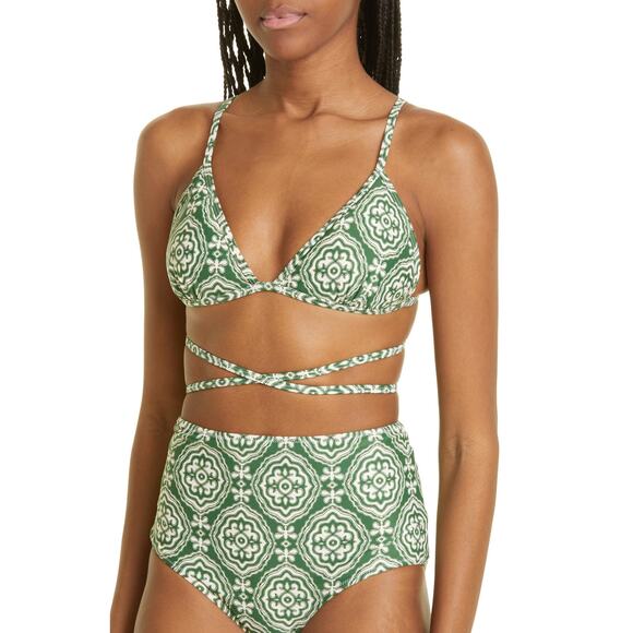 Lemlem Medallion Wrap Triangle Bikini Top - L - Deep Green - Picture 4 of 7